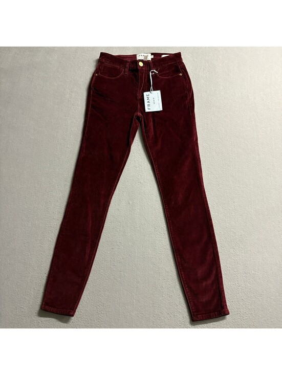Frame Denim Pants - Frame Denim Le High Skinny Velvet Pants Womens 23 Burgundy Pinot Red Corduroy